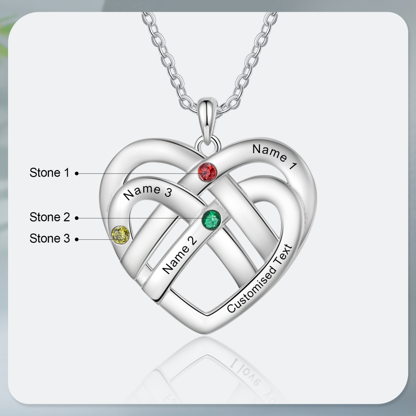 3 Names - Personalized Double Layer Heart Necklace with Custom Name and Birthstone, As a Mother's Day Gift for Mom