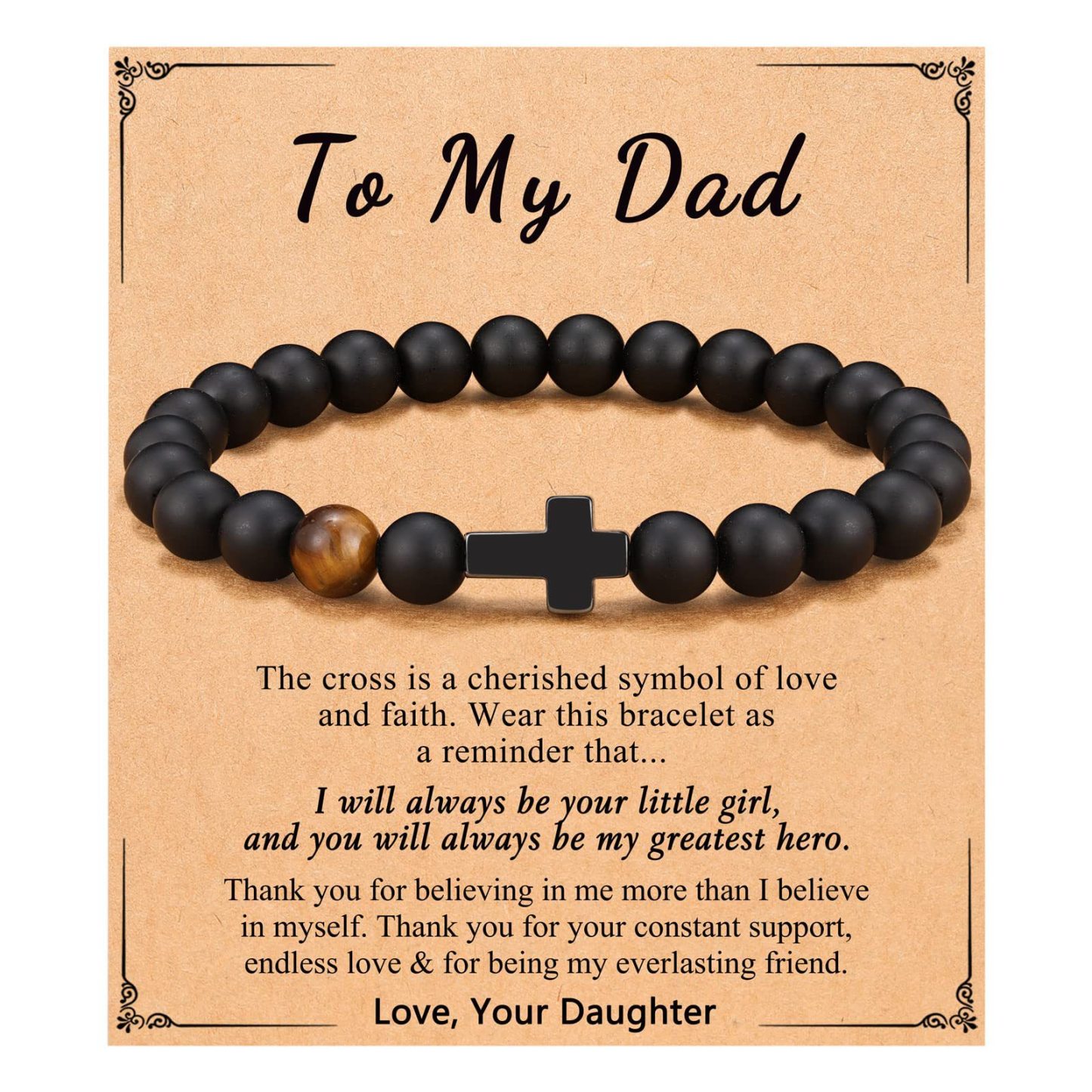 Jessemade UK Black Gallstone Cross Bracelet Beads Bracelet For Dad/Son 3.99