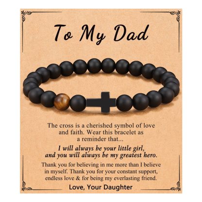 Jessemade UK Black Gallstone Cross Bracelet Beads Bracelet For Dad/Son 3.99