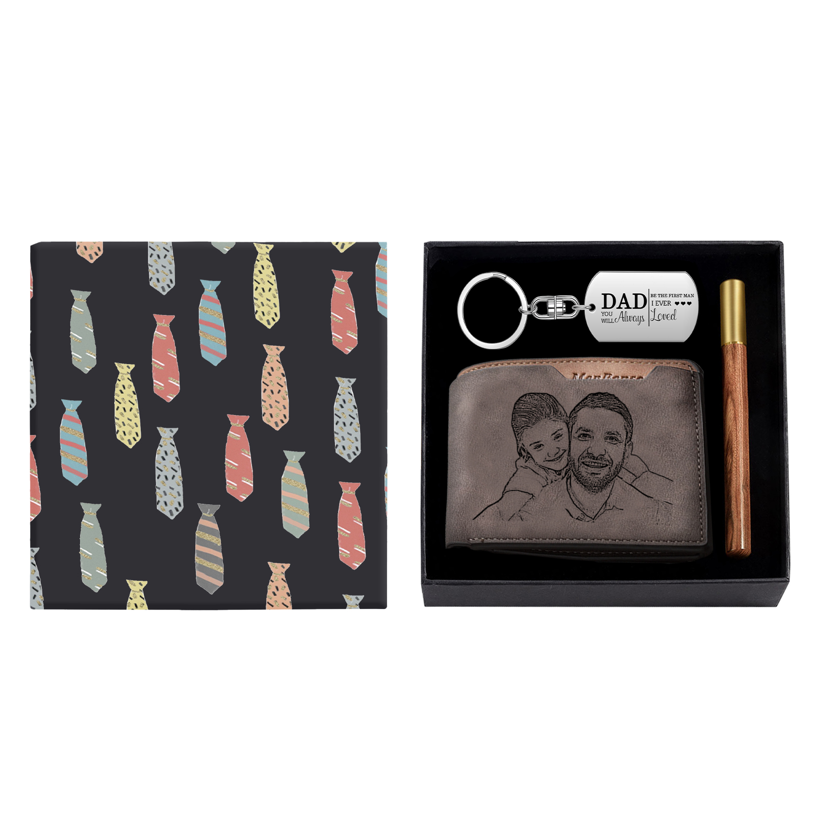 Personalized Leather Wallet Gift Box Set with Keychain Customizable Photo and Text Wallet Gift for Dad