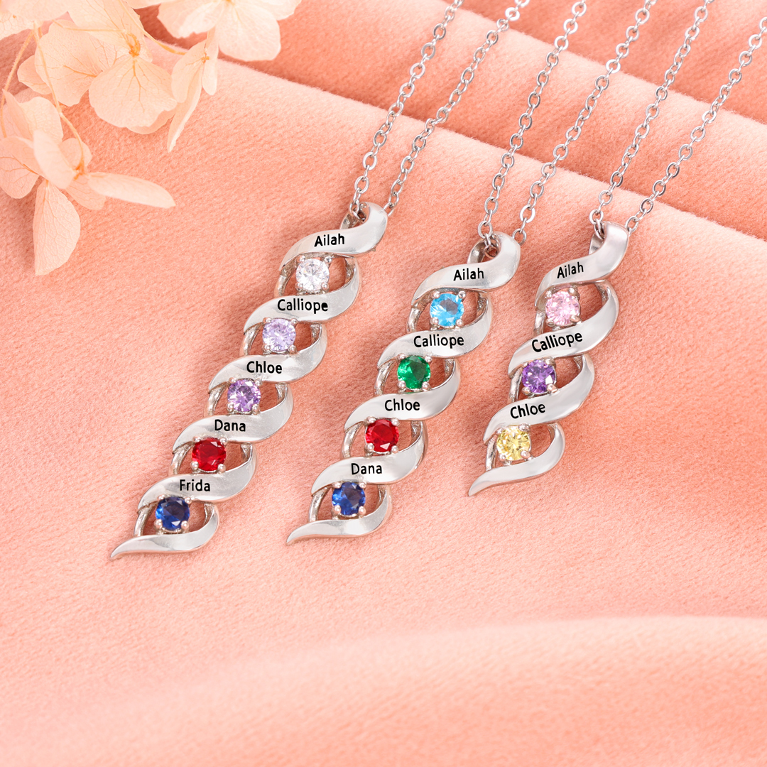 3 Names-Customized Necklace Cascading Pendant with 3 Birthstones Engraving 3 Names Gifts for Her