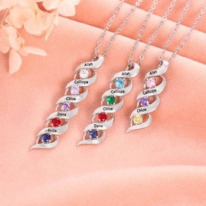 3 Names-Customized Necklace Cascading Pendant with 3 Birthstones Engraving 3 Names Gifts for Her
