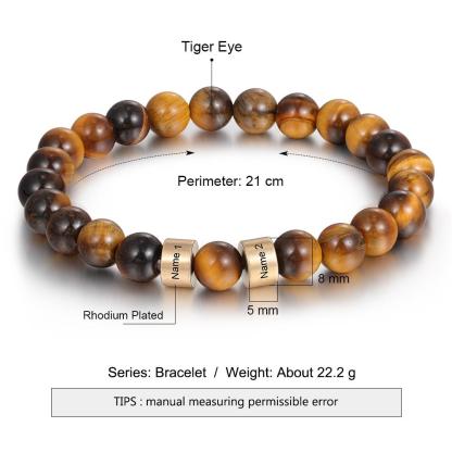 Customized 1 name Brown Tiger Eye Men's Bracelet Gift For Him