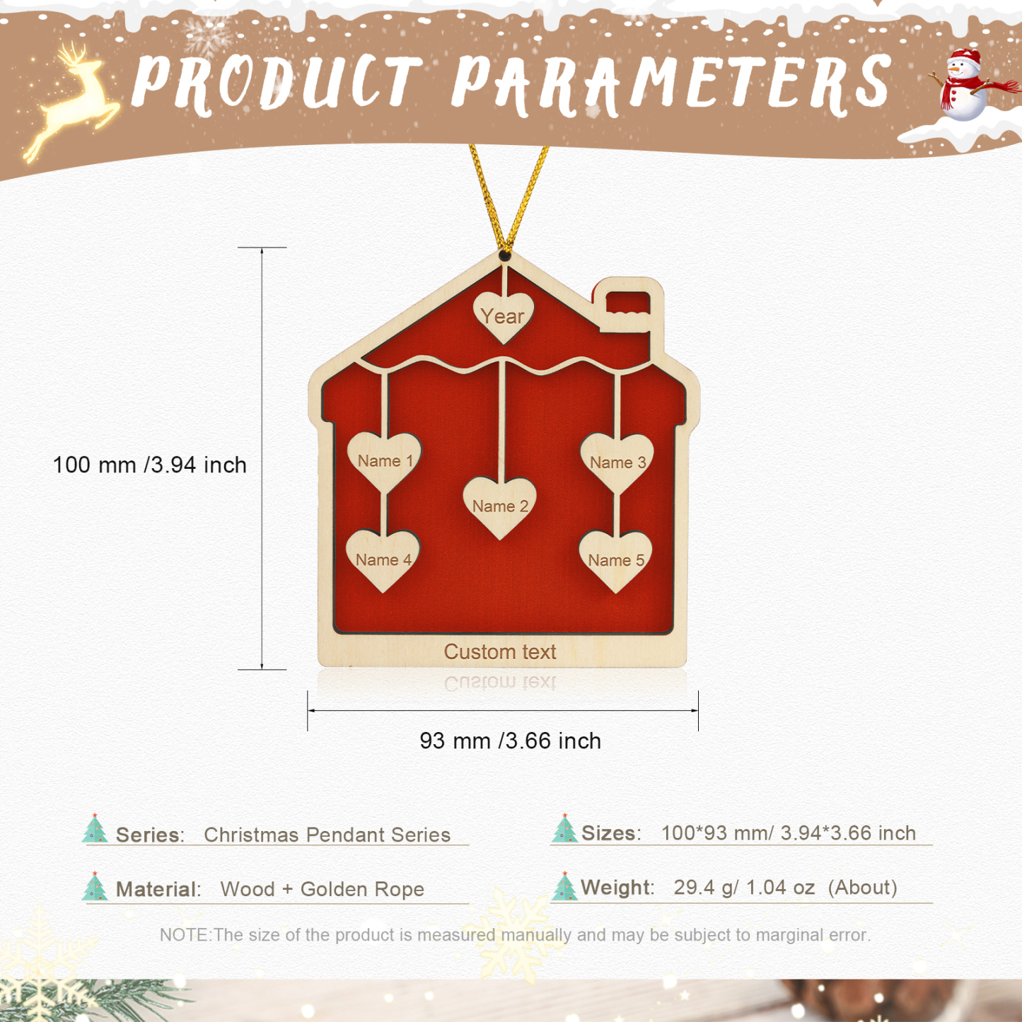 5 Names-Personalized Family Wooden Christmas Xmas Tree Decoration Ornament-Custom 5 Names And Year Hanging Ornament Gifts For Family