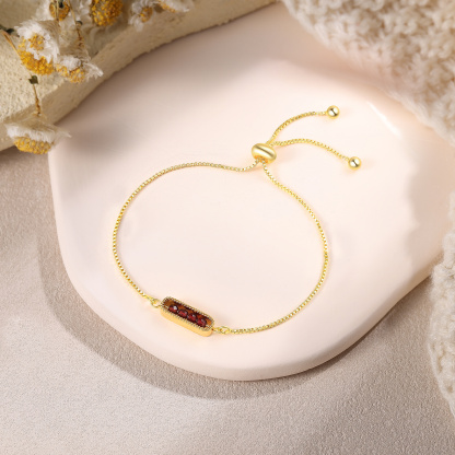 Personalized Bar Bracelet With Birthstone Adjustable Minimalist Design for Women