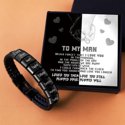 Personalized Braided Leather Bracelet Engraved 8 Names Men's Bracelet Gifts For Him