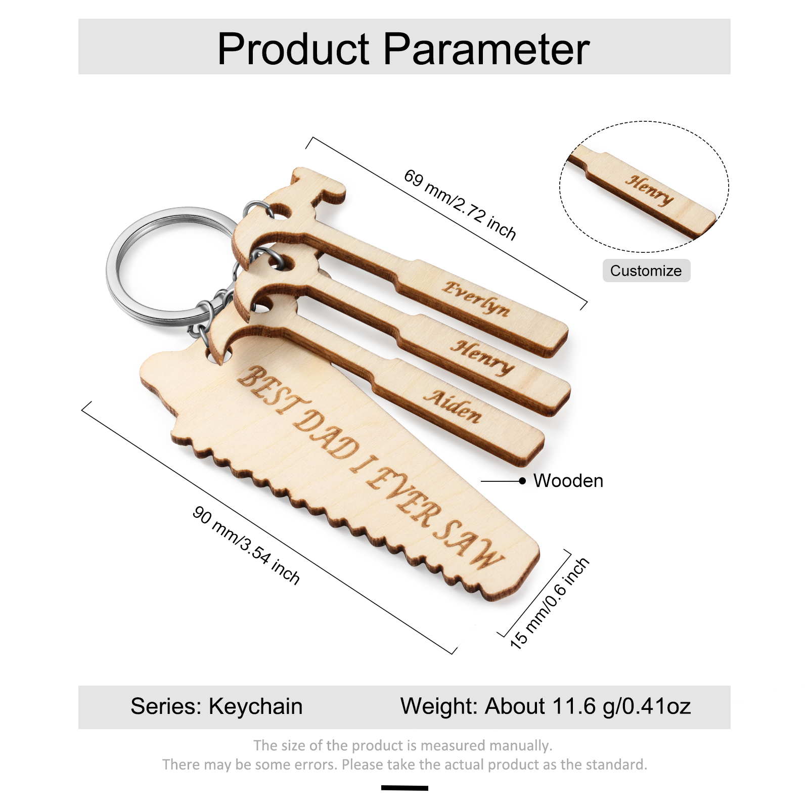 Personalized Keychain Engraved 3 Names Keychain Gifts For Father