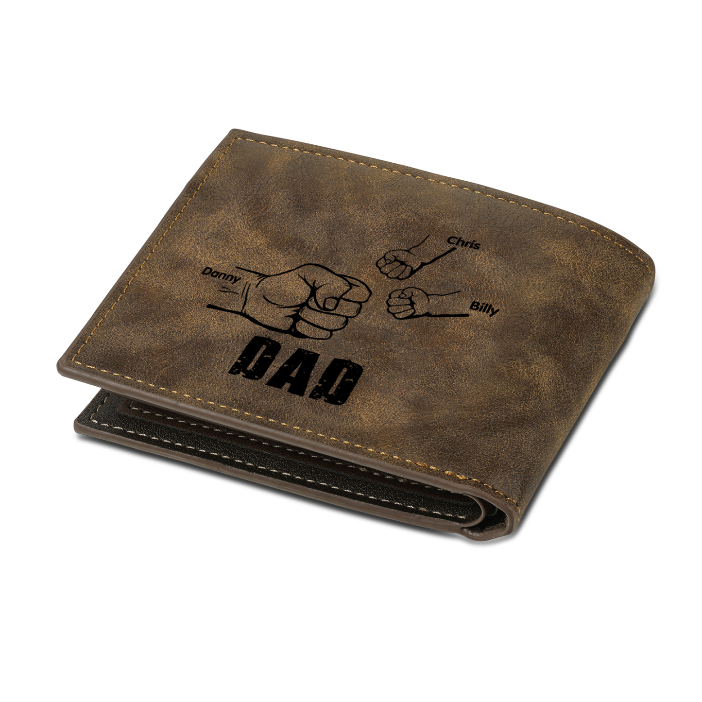 3 Names - Personalized Photo Custom Leather Men's Wallet as a Father's Day Gift for Dad