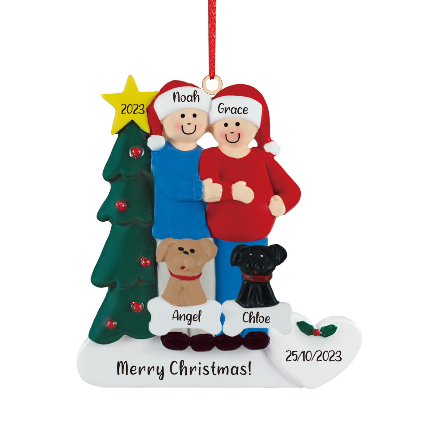 4 Names-Personalized Family Wooden Christmas Xmas Tree Decoration Ornament-Custom 4 Names And Dates Hanging Ornament Gifts For Family