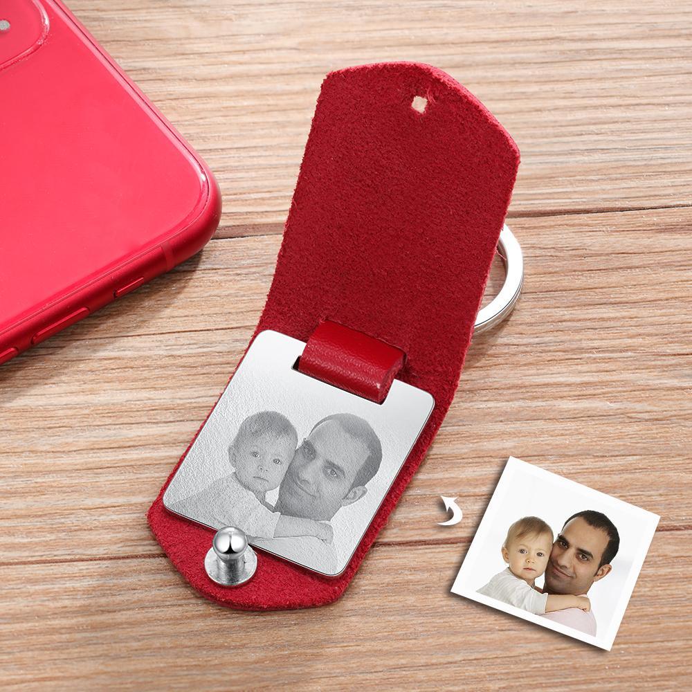 Personalized Leather Keychain Custom Photo Keychain Gifts For Father
