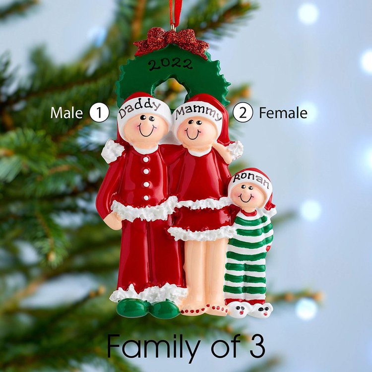 Family Pajamas Christmas Ornament Custom 4 Names Hanging Ornament Gifts For Family