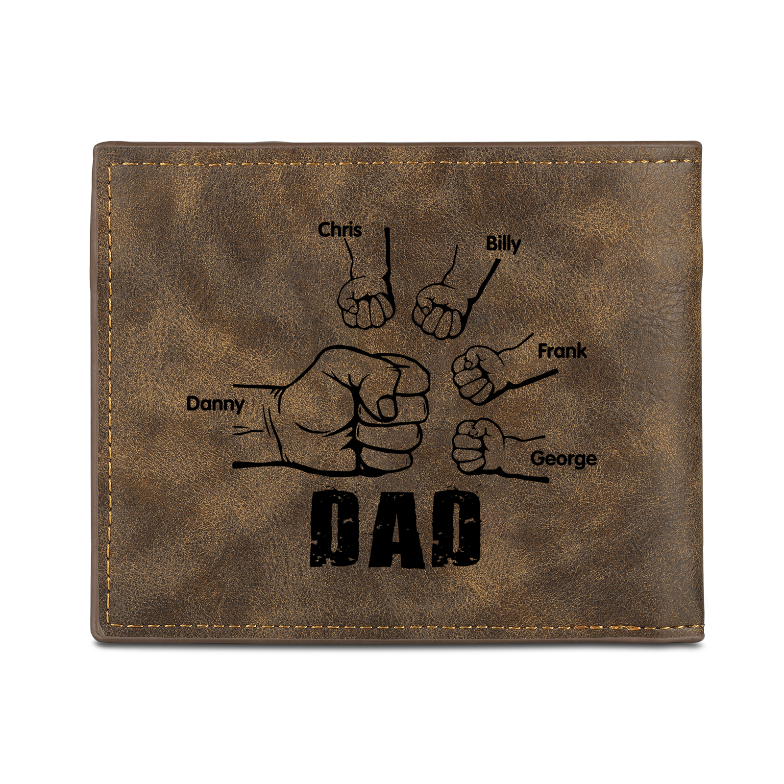 5 Names - Personalized Photo Custom Leather Men's Wallet as a Father's Day Gift for Dad