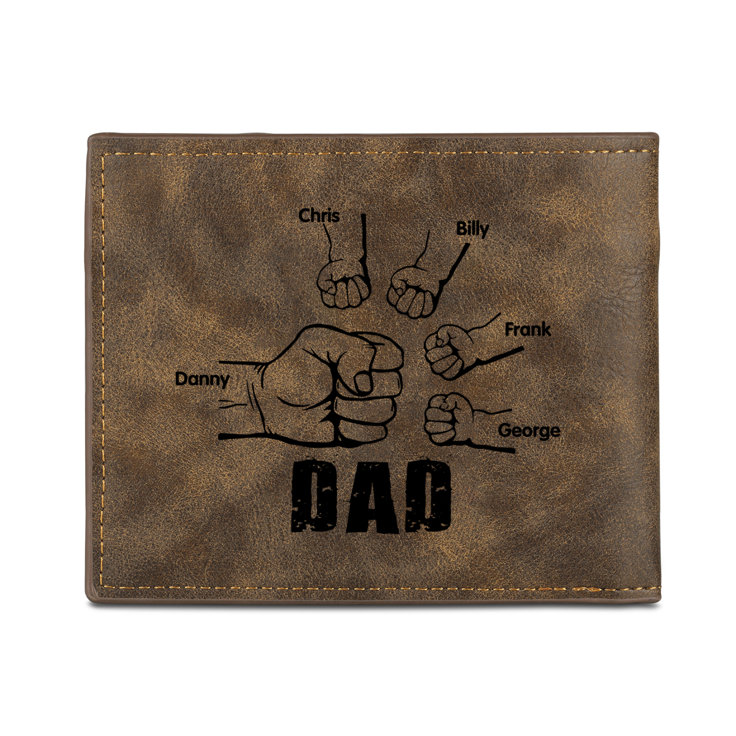 5 Names - Personalized Photo Custom Leather Men's Wallet as a Father's Day Gift for Dad