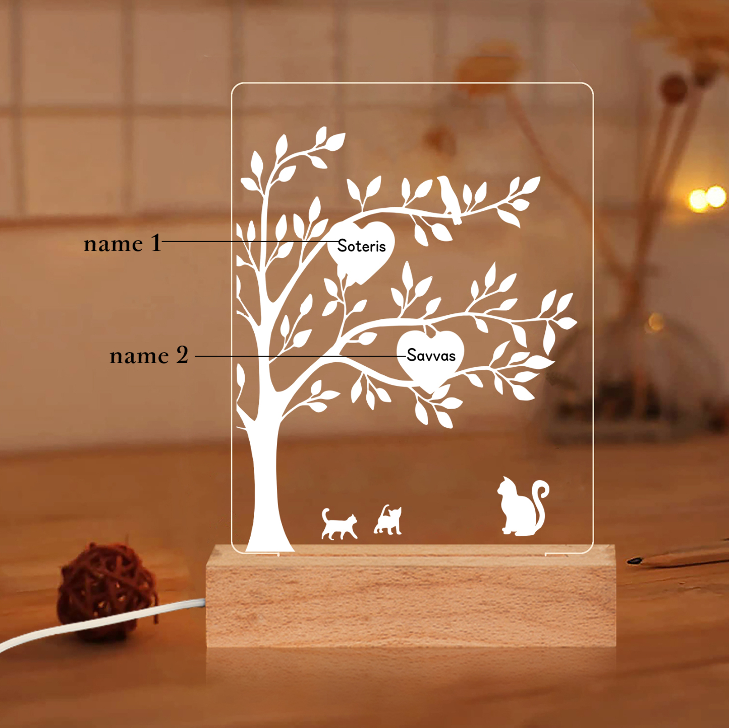 2 Names - Personalized Leaf Style Night Light With Custom Text LED Light Gift For Family