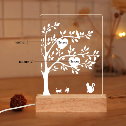 2 Names - Personalized Leaf Style Night Light With Custom Text LED Light Gift For Family