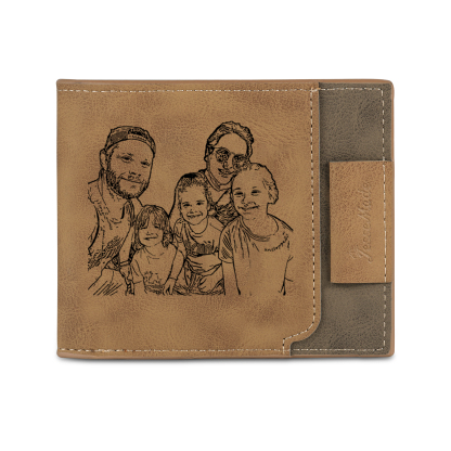 5 Names - Personalized Photo Custom Leather Men's Wallet as a Father's Day Gift for Dad