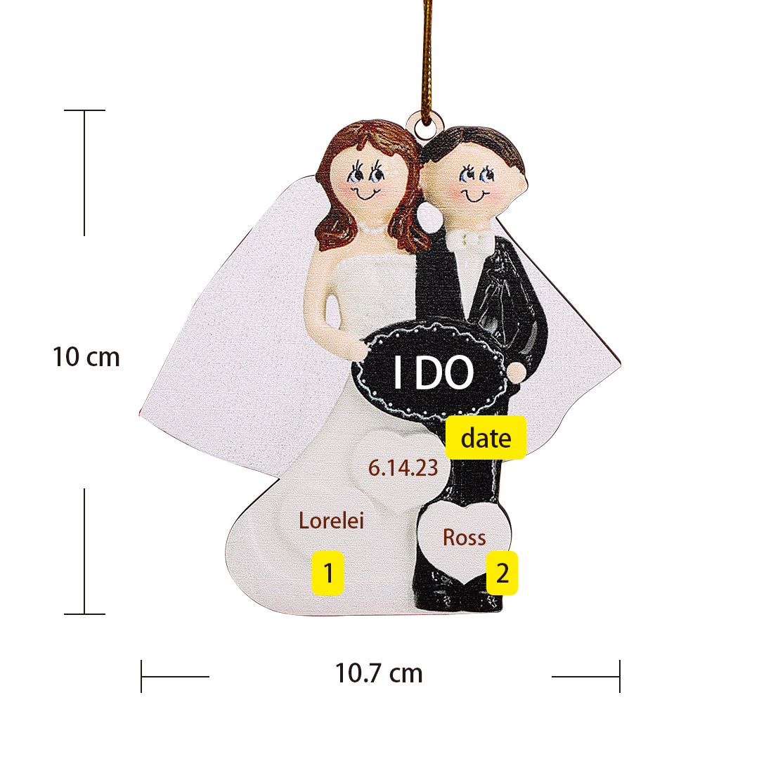 2 Names - Personalized Newly-weds Christmas Ornaments Customized Name & Date Wooden Hanging Ornament Gift for Couples