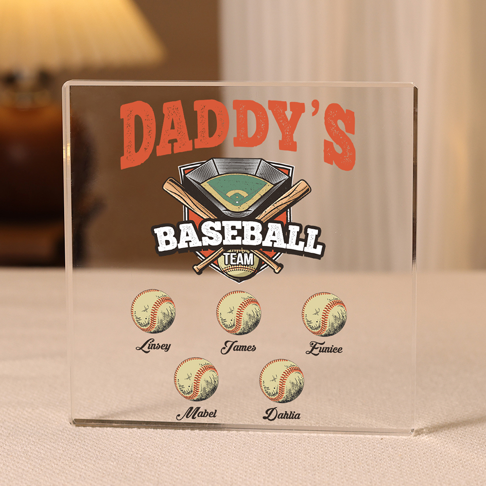 Jessemade UK 5 Names - Personalized Baseball Acrylic Keepsake Customized Name Acrylic Plaque Decoration Father's Day Gift for Dad 24.99 n5