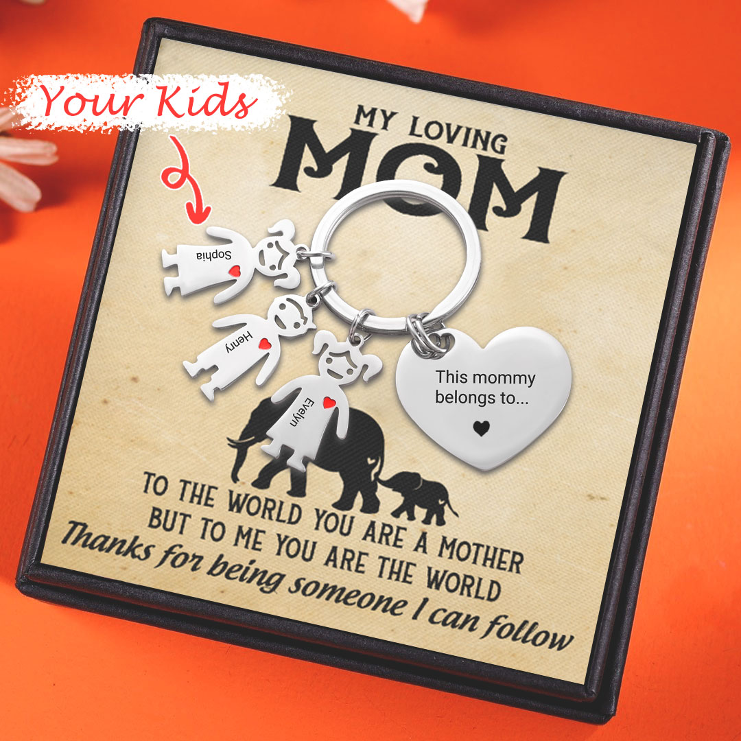 Mother's Day Gifts Personalized Heart Keychain With 1 Kid Charm "This Mommy Belongs to" For Her