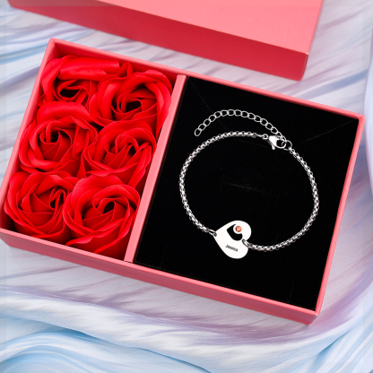 1 Name-Personalized Heart Bracelet With Birthstones Set With Gift Box Custom 1 Name Family Bracelet Gifts for Her