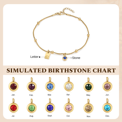 Personalized Birthstone Initial Anklet Minimalist Summer Anklet Bracelet
