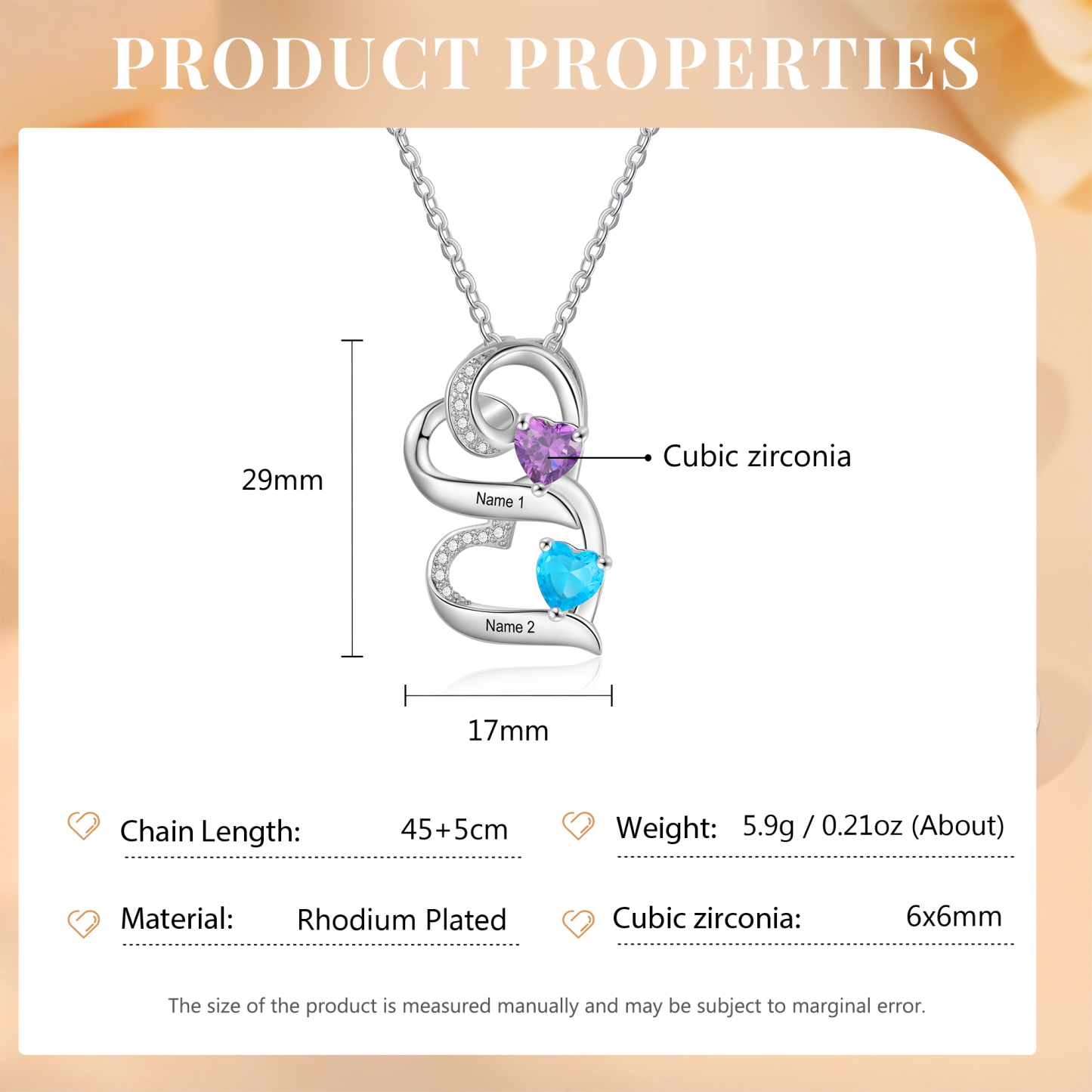 2 Names-Personalized Hearts Necklace Custom Birthstone Necklace Engraved Names Special Gifts for Her