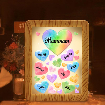 7 Names - Personalized Mom Home Wood Color Plug-in Mirror Photo Frame Custom Text LED Night Light Gift for Mom