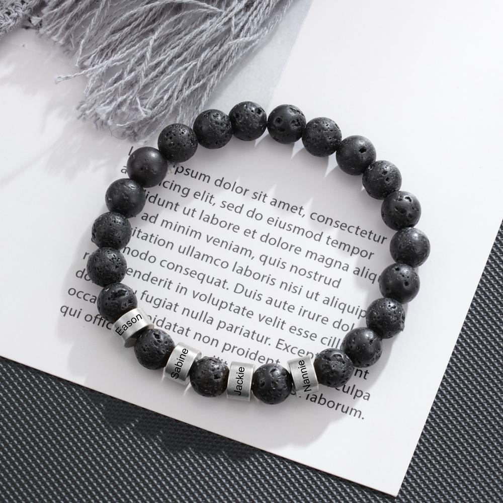 Black Lava Rock Beaded Bracelet Men's Bracelet Custom 5 names Gift for him