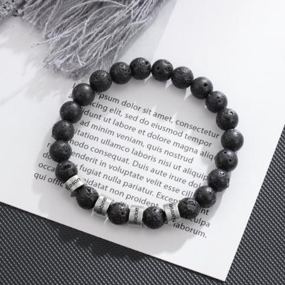 Black Lava Rock Beaded Bracelet Men's Bracelet Custom 5 names Gift for him