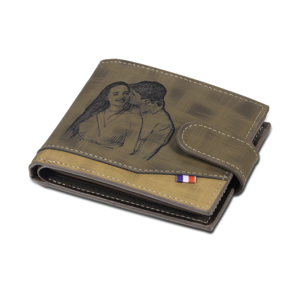 Personalized Name Leather Men's Buckle Wallet With Card Slot Engraved Letter And Photo Gift For Him