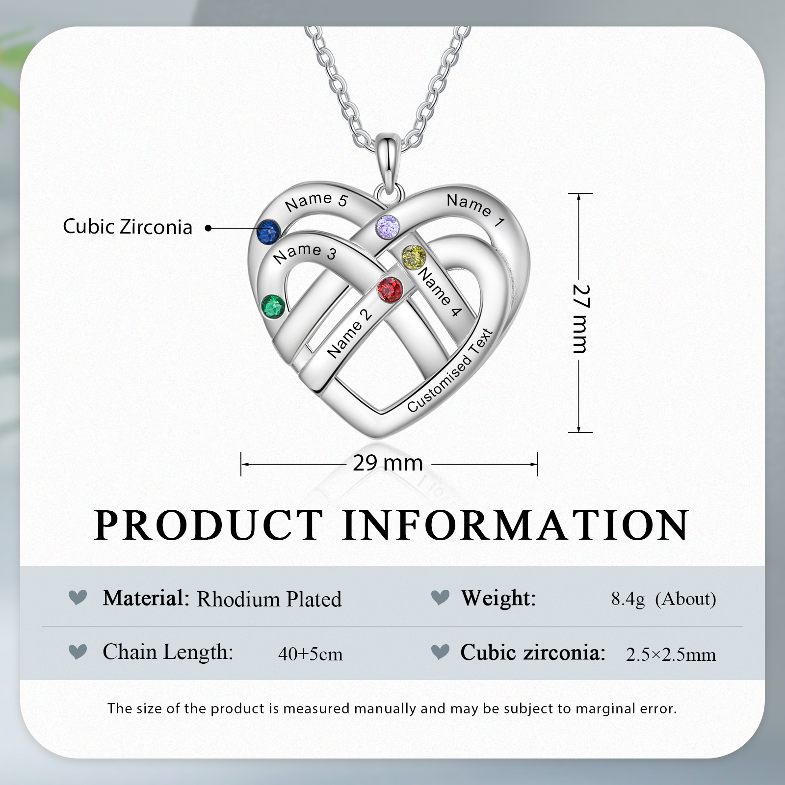 5 Names - Personalized Double Layer Heart Necklace with Custom Name and Birthstone, As a Mother's Day Gift for Mom
