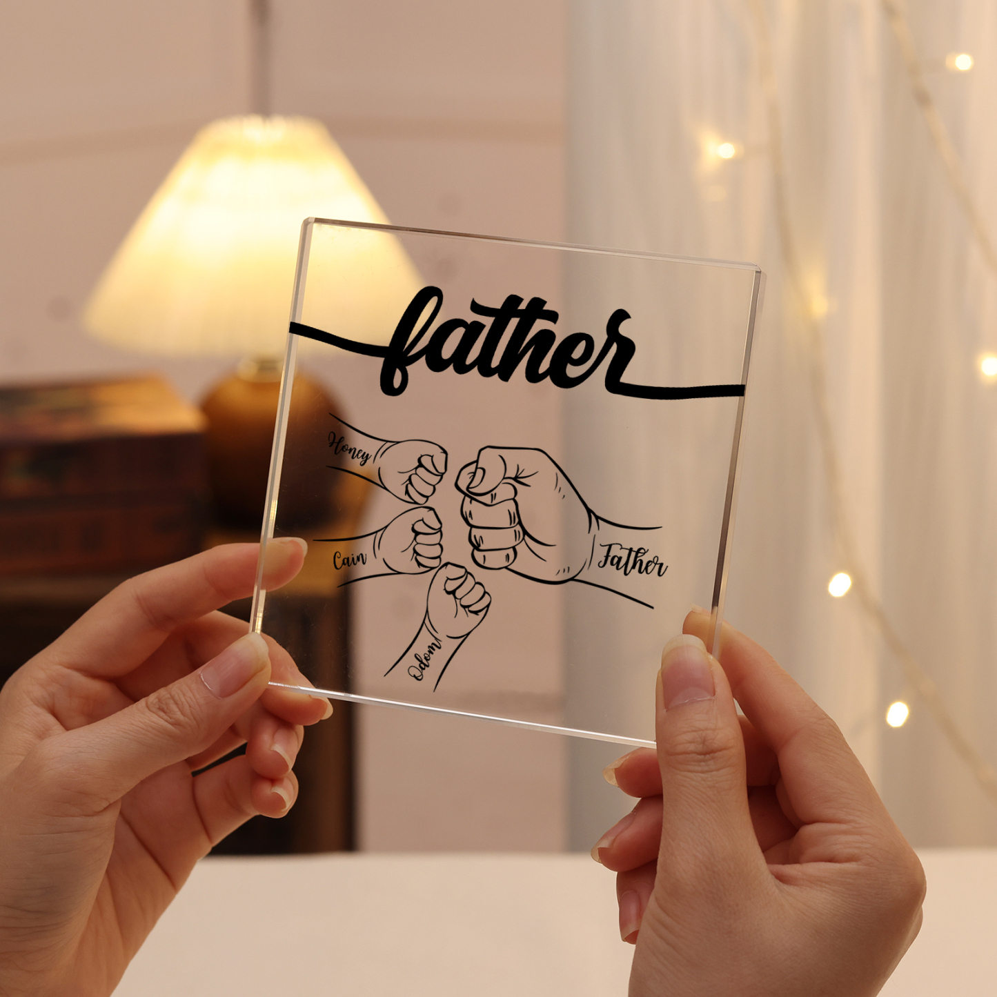 4 Names - Personalized Fist Acrylic  Keepsake Custom Text Acrylic Plaque Ornament Gift for Dad