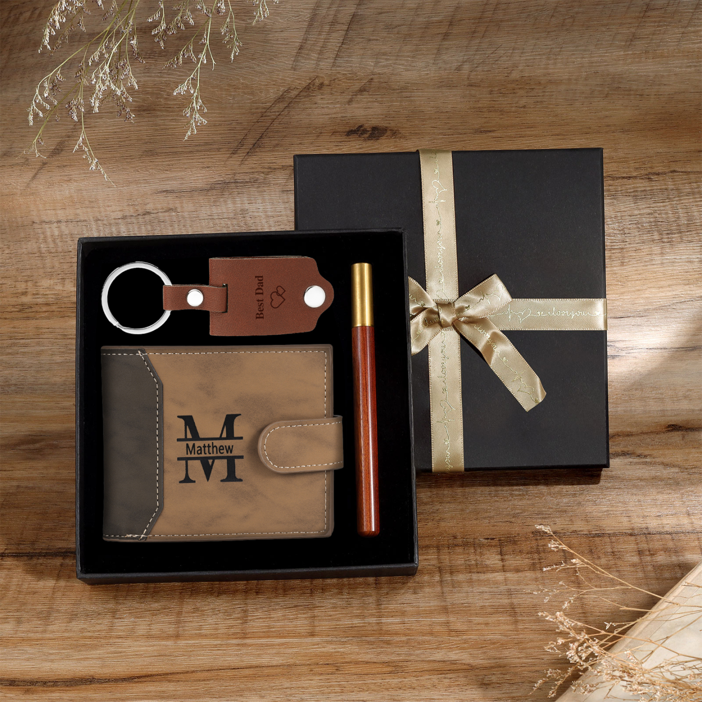 Personalized Leather Wallet Gift Box Set Keychain With Customizable Photo Wallet Customizable Name Letter Gift For Him