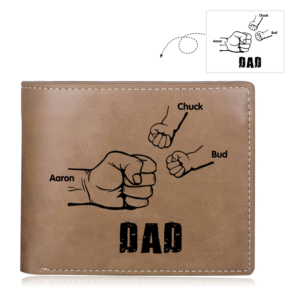 3 Names - Personalized Fist Style Leather Men's Wallet Custom Photo Wallet for Dad