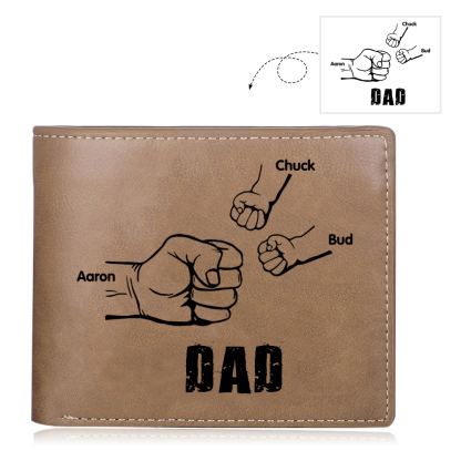 3 Names - Personalized Fist Style Leather Men's Wallet Custom Photo Wallet for Dad