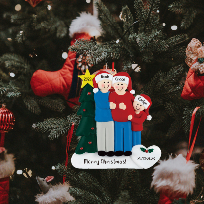 3 Names-Personalized Family Wooden Christmas Xmas Tree Decoration Ornament-Custom 3 Names And Dates Hanging Ornament Gifts For Family