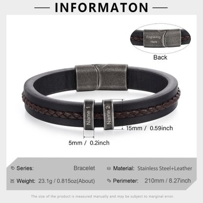 2 Names-Personalized PU Leather Braided Men's Bracelet, Custom 2 Names Bracelets Vintage Gift for Him