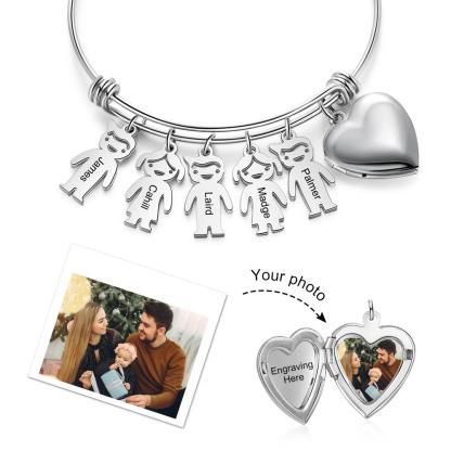 Personalized Heart Photo Locket Bracelet Custom Photo Bracelet Gifts For Mother