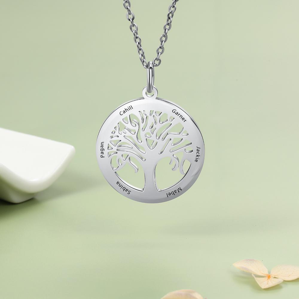 Custom Engraved 6 Names Family Tree Pendant Personalized Necklace For Women