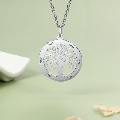 Custom Engraved 6 Names Family Tree Pendant Personalized Necklace For Women
