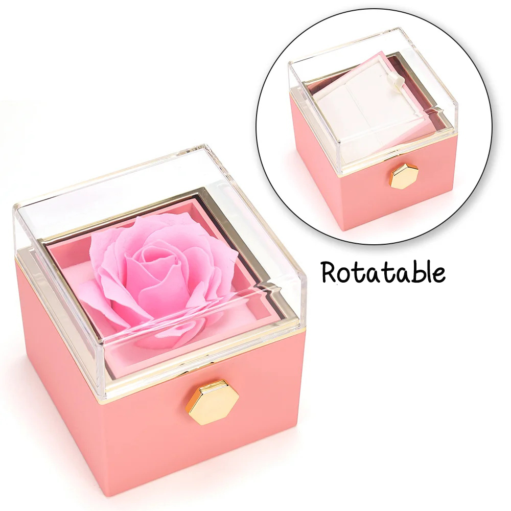 Rotatable Jewelry Box Enchanted Rose Jewelry Gift Package Red