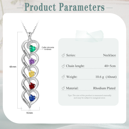 5 Name - Personalized Love Necklace with Customized Name and Birthstone, A Perfect and Exquisite Gift for Her