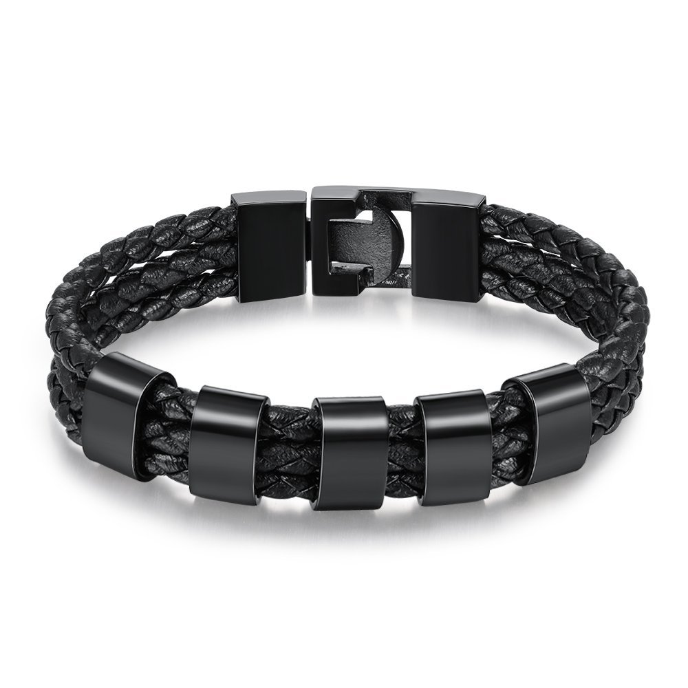 Personalized Braided Leather Bracelet Engraved 8 Names Men's Bracelet Gifts For Him