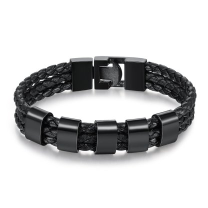 Personalized Braided Leather Bracelet Engraved 8 Names Men's Bracelet Gifts For Him