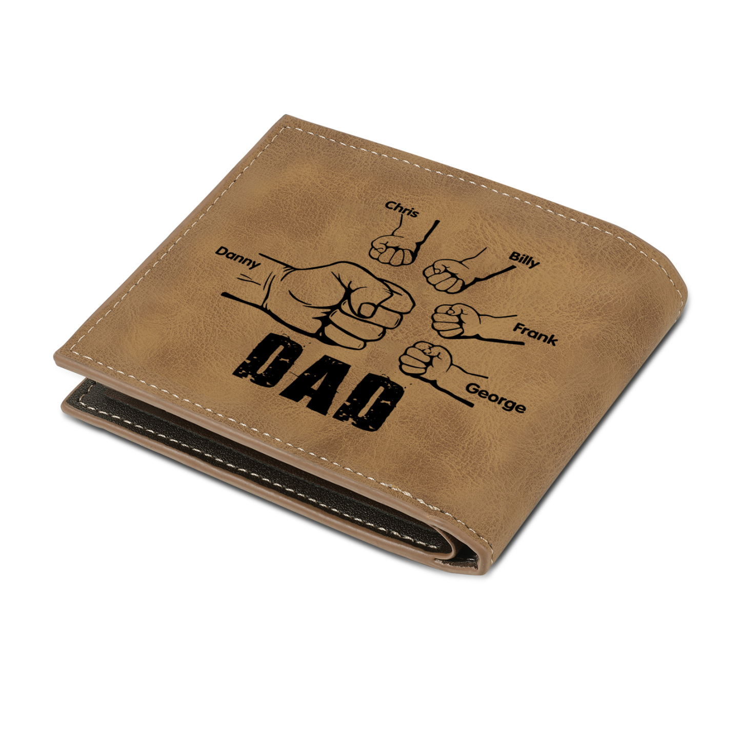 5 Names - Personalized Photo Custom Leather Men's Folding Wallet as a Father's Day Gift for Dad