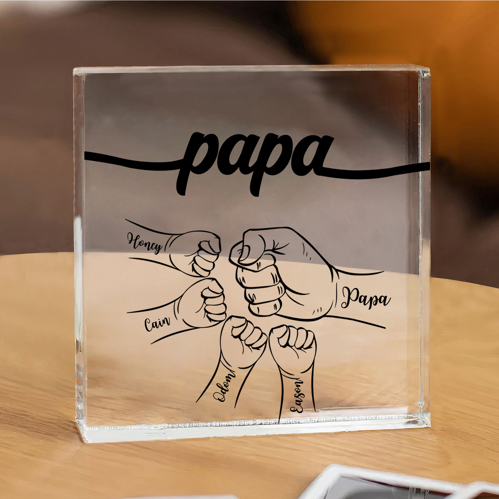 5 Names - Personalized Fist Acrylic  Keepsake Custom Text Acrylic Plaque Ornament Gift for Dad