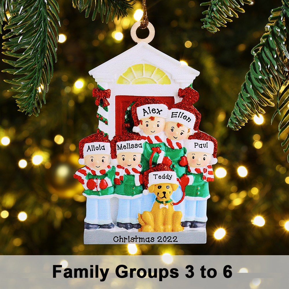 3 Names+Dog Name-Personalized Family Christmas Xmas Tree Decoration Hanging Wooden Ornament with Name-Family with Dog