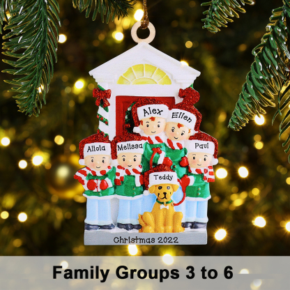 6 Names+Dog Name-Personalized Family Christmas Xmas Tree Decoration Hanging Wooden Ornament with Name-Family with Dog