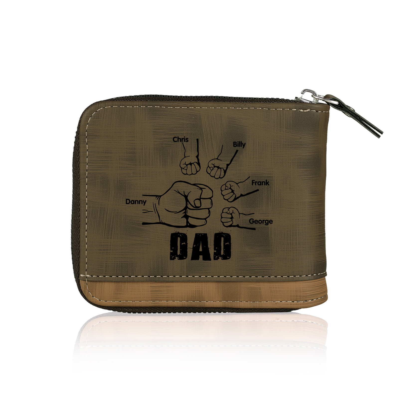 5 Names - Personalized Photo Custom Leather Men's Zipper Wallet as a Father's Day Gift for Dad