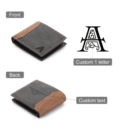 Personalized Leather Wallet Engraved Letter Short Purse Custom Folding Wallet Gifts For Men